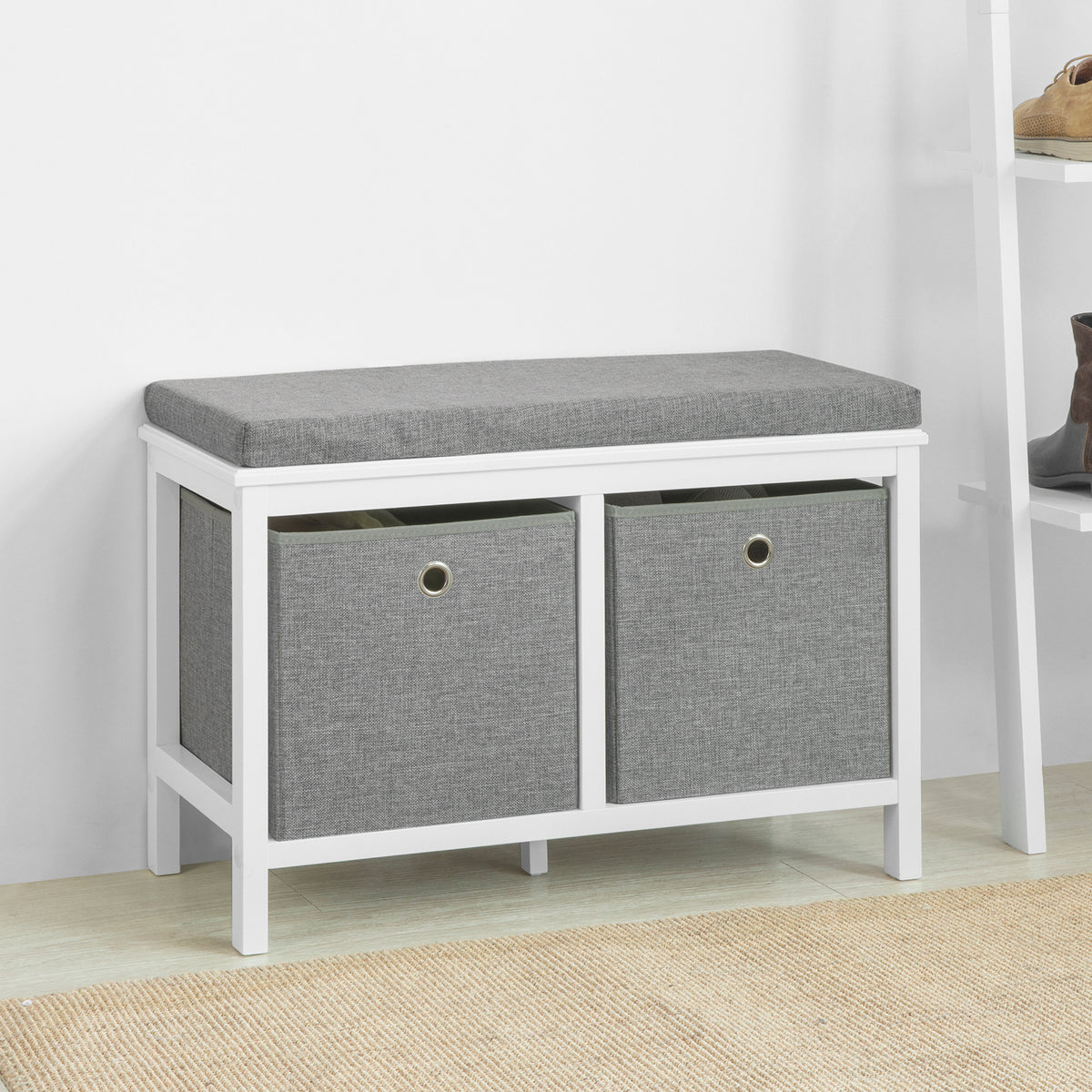 SoBuy FSR81-HG Banc pentru Pantofi cu Pernă Căptușită și 2 Coșuri de Depozitare pentru Hol – 70x30x50 cm, Gri