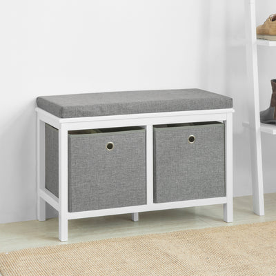 SoBuy FSR81-HG Banc pentru Pantofi cu Pernă Căptușită și 2 Coșuri de Depozitare pentru Hol – 70x30x50 cm, Gri