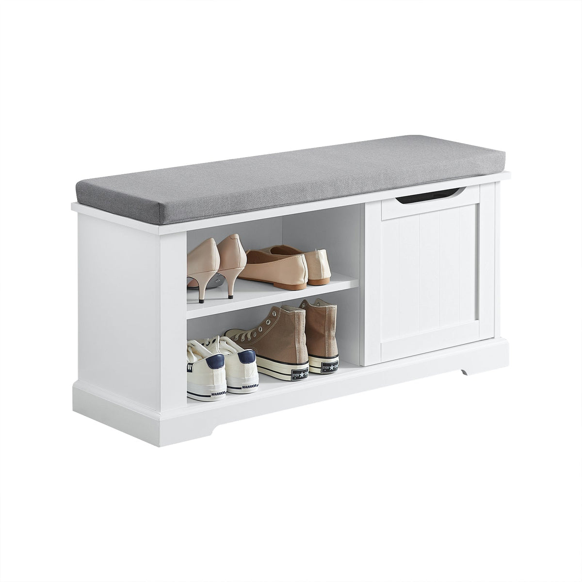 SoBuy FSR84-W Banc à Chaussures avec Coussin Rembourré, 1 Porte et 2 Étagères pour Entrée Couloir – 80x30x45 cm, Blanc