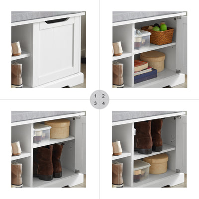 SoBuy FSR84-W Banc à Chaussures avec Coussin Rembourré, 1 Porte et 2 Étagères pour Entrée Couloir – 80x30x45 cm, Blanc