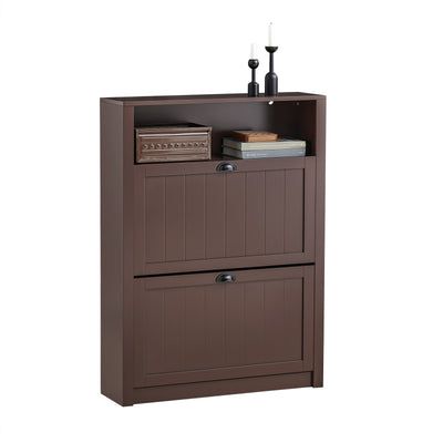 SoBuy FSR87-BR Meuble de Rangement à Chaussures Armoire à Chaussures Commode à Chaussures 2 abattants et Compartiment