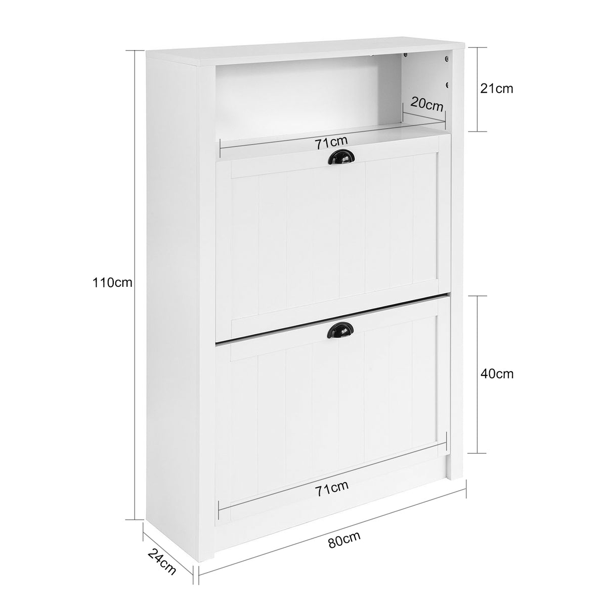 SoBuy FSR87-W Dulap de pantofi cu 2 uși rabatabile și compartiment deschis pentru hol – 80x24x110 cm, Alb