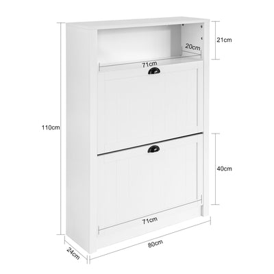 SoBuy FSR87-W Dulap de pantofi cu 2 uși rabatabile și compartiment deschis pentru hol – 80x24x110 cm, Alb