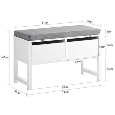 SoBuy FSR88-W Banc à Chaussures avec Coussin Rembourré et Rangement pour Entrée Couloir – 72x30x46 cm, Blanc