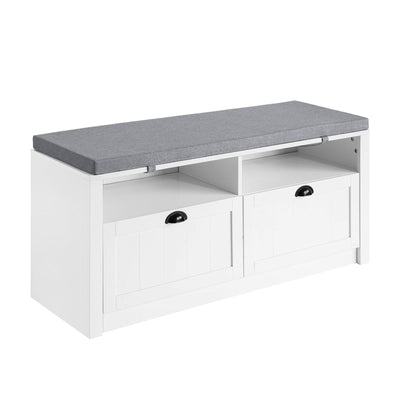 SoBuy FSR90-W Banc à Chaussures avec 2 Tiroirs et Assise pour Entrée Couloir – 110x35x47 cm, Blanc