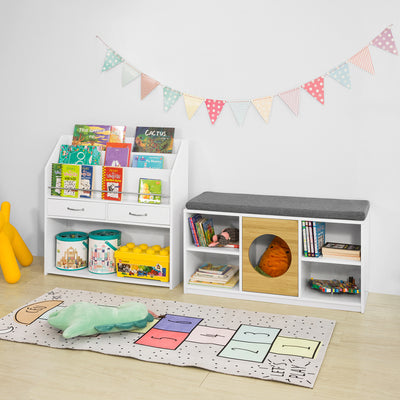 SoBuy FSR91-W Banc de Rangement pour Enfant Coffre à jouets Banc à Chaussures avec Maison de Chat Commode à Chaussures avec Coussin d'assise