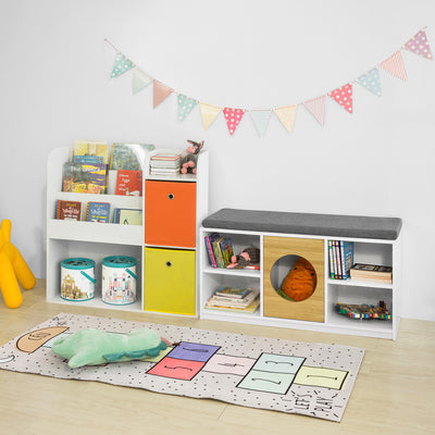 SoBuy FSR91-W Banc de Rangement pour Enfant Coffre à jouets Banc à Chaussures avec Maison de Chat Commode à Chaussures avec Coussin d'assise