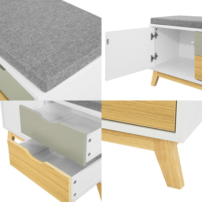 SoBuy FSR92-W Banchetă pentru Pantofi cu Pernă Căptușită, 2 Sertare și 1 Ușă pentru Intrare – 80x38x51 cm, Alb