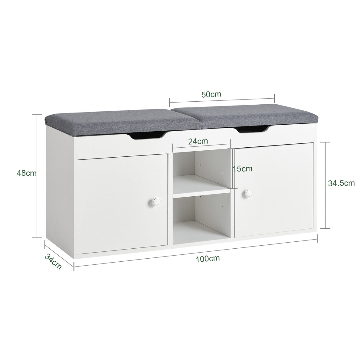 SoBuy FSR96-W Banc pentru Pantofi cu Pernă Căptușită, 2 Uși, 3 Rafturi Ajustabile – Organizator de Pantofi Modern pentru Mobilierul de Intrare – 150kg – Alb 100x34x47cm