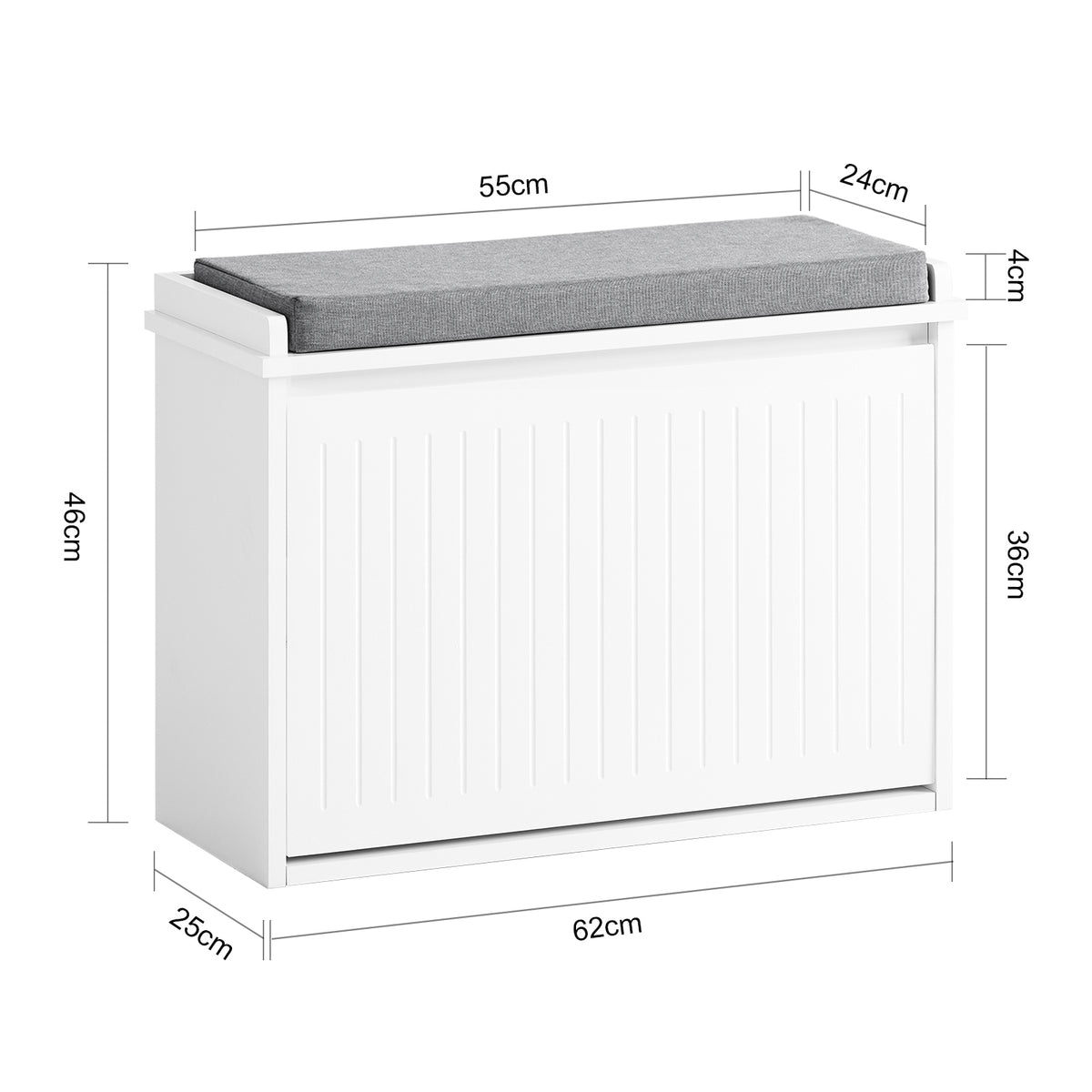SoBuy FSR16-SCH Banc pentru pantofi cu 1 clapetă și pernă căptușită, Ladă de depozitare pentru hol – 60x30x48 cm, Alb