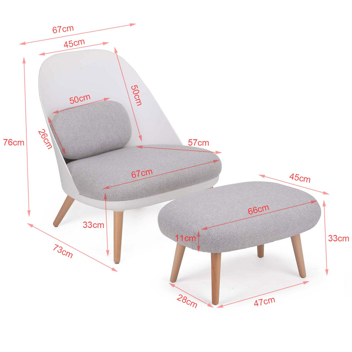 SoBuy FST63-HG Fotoliu Relax cu Suport Picioare Taburet Șezlong Living Dormitor
