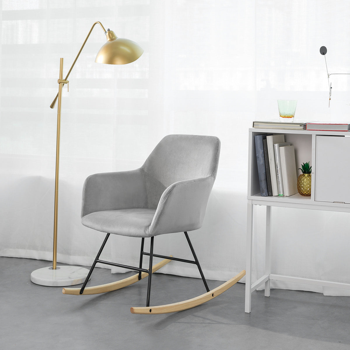 SoBuy FST68-DG Chaise à Bascule avec Accoudoirs Fauteuil de Relaxation Pieds