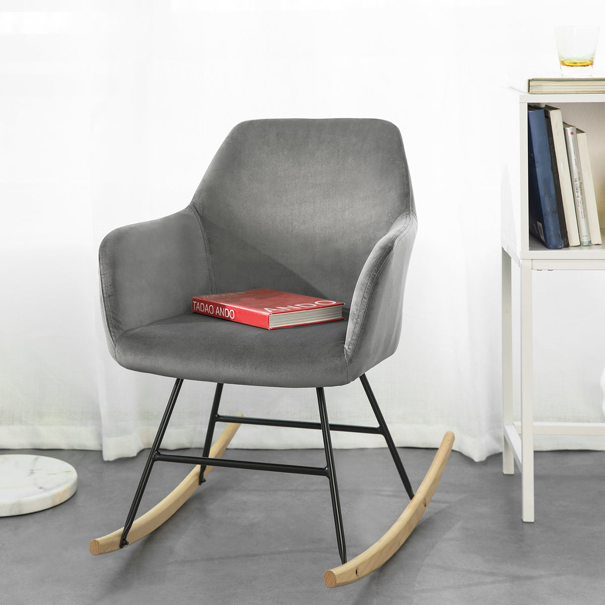 SoBuy FST68-HG Scaun balansoar cu cotiere Fotoliu de relaxare Picioare