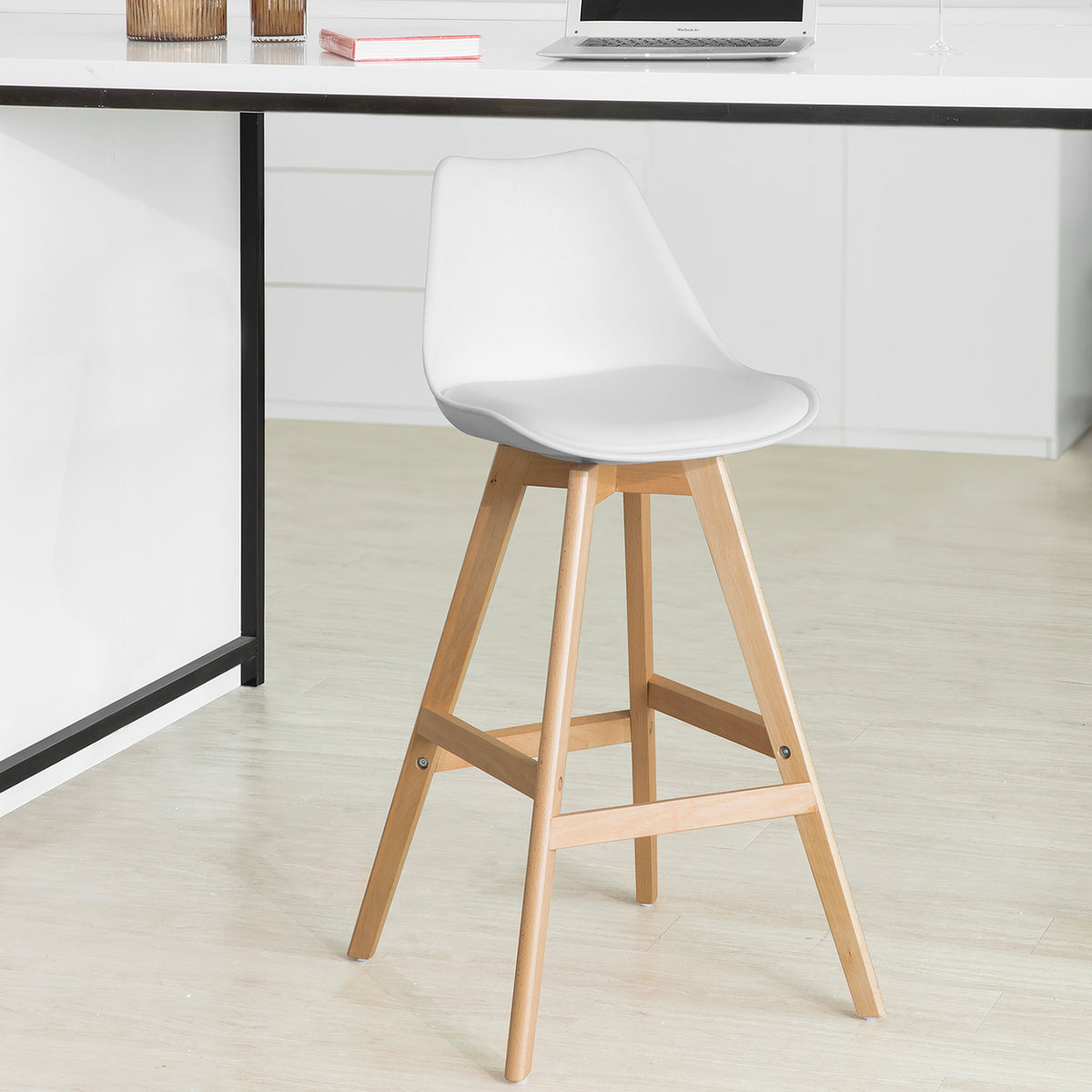 SoBuy FST69-W Tabouret de Bar Tabouret Haut Cuisine avec Dossier et Repose-Pieds