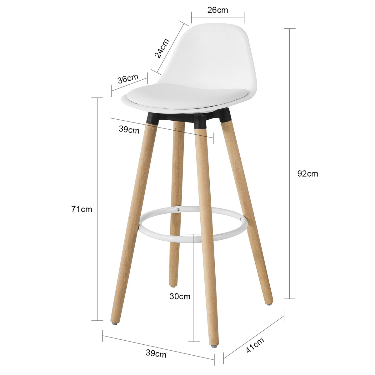 SoBuy FST70-W Tabouret de Bar avec Repose-Pieds et Dossier en Hêtre Blanc