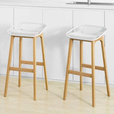 SoBuy FST77-W Tabouret de Bar Design Chaise de Bar Cuisine avec Repose-Pieds Piètement en Bois de Chêne