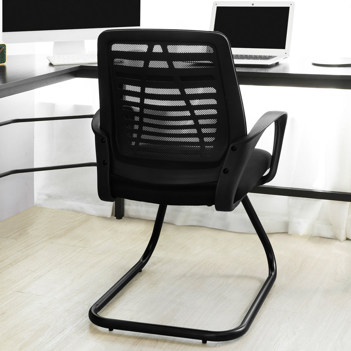 SoBuy FST83-Sch Scaun Cantilever din Plasă Scaun de Birou pentru Conferințe Fotoliu de Birou cu Șezut Tapițat