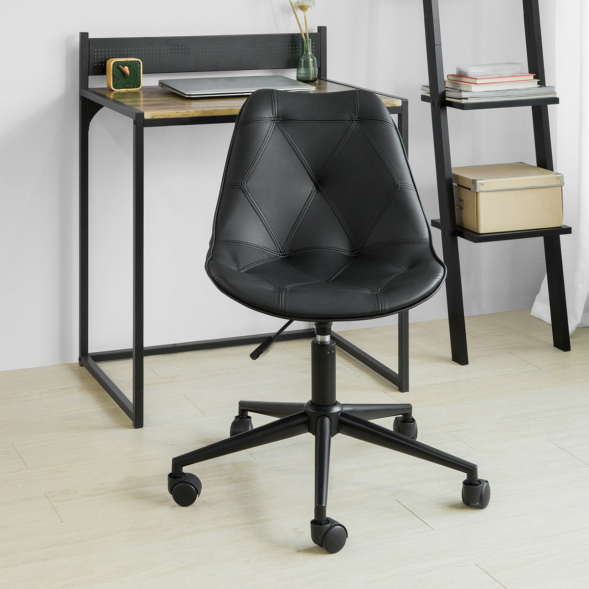 SoBuy FST85-SCH Scaun de Birou Ergonomic, Scaun Rotativ, Scaun de Calculator, Șezut din Piele PU, Înălțime Reglabilă 43-53cm