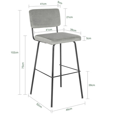 SoBuy FST90-DGx2 Set de 2 Scaune de Bar Design Scaun Înalt de Bistrou cu Spătar și Suport pentru Picioare, Scaun de Blat, Scaun de Bar