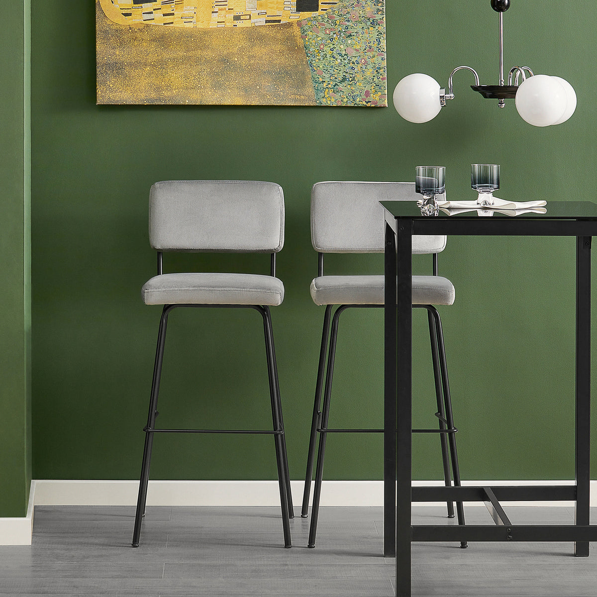 SoBuy FST90-DGx2 Lot de 2 Tabourets de Bar Design Tabouret Haut de Bistrot avec Dossier et Repose-Pieds, Tabouret de Comptoir, Chaise de Bar