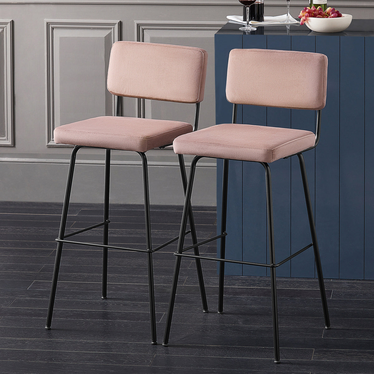 SoBuy FST90-Px2 Set de 2 scaune de bar de designer Scaun înalt de bistro cu spătar și suport pentru picioare, Scaun de tejghea, Scaun de bar