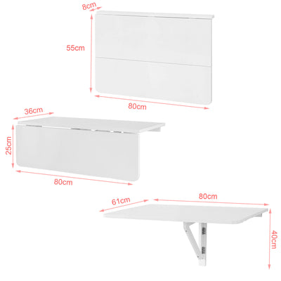 SoBuy FWT02-W Table murale rabattable en bois, double plateaux, plateau pliable, Blanc