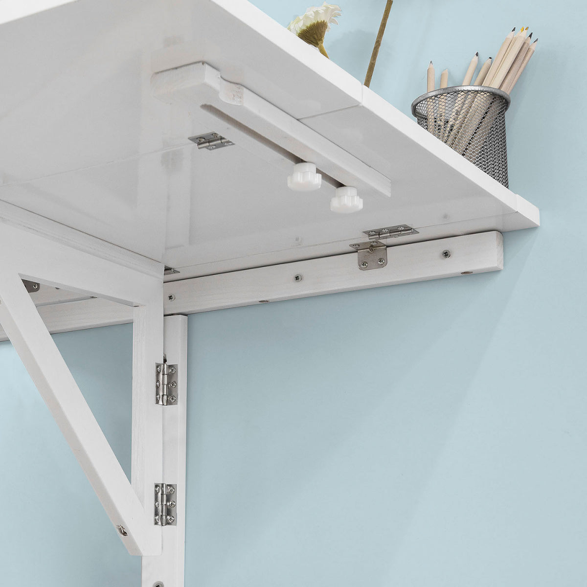 SoBuy FWT02-W Table murale rabattable en bois, double plateaux, plateau pliable, Blanc