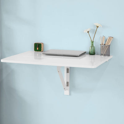 SoBuy FWT02-W Table murale rabattable en bois, double plateaux, plateau pliable, Blanc