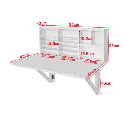 SoBuy FWT07-W Bureau Table murale rabattable avec Armoire murale intégrée, Table cuisine pliable, Table de repas -Blanc