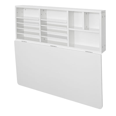 SoBuy FWT07-W Bureau Table murale rabattable avec Armoire murale intégrée, Table cuisine pliable, Table de repas -Blanc