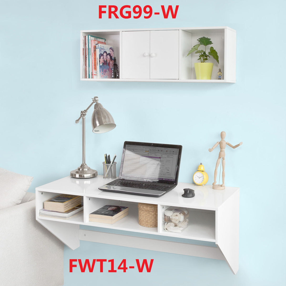 SoBuy FWT14-W Table murale Table de cuisine Bureau informatique avec 3 compartiments