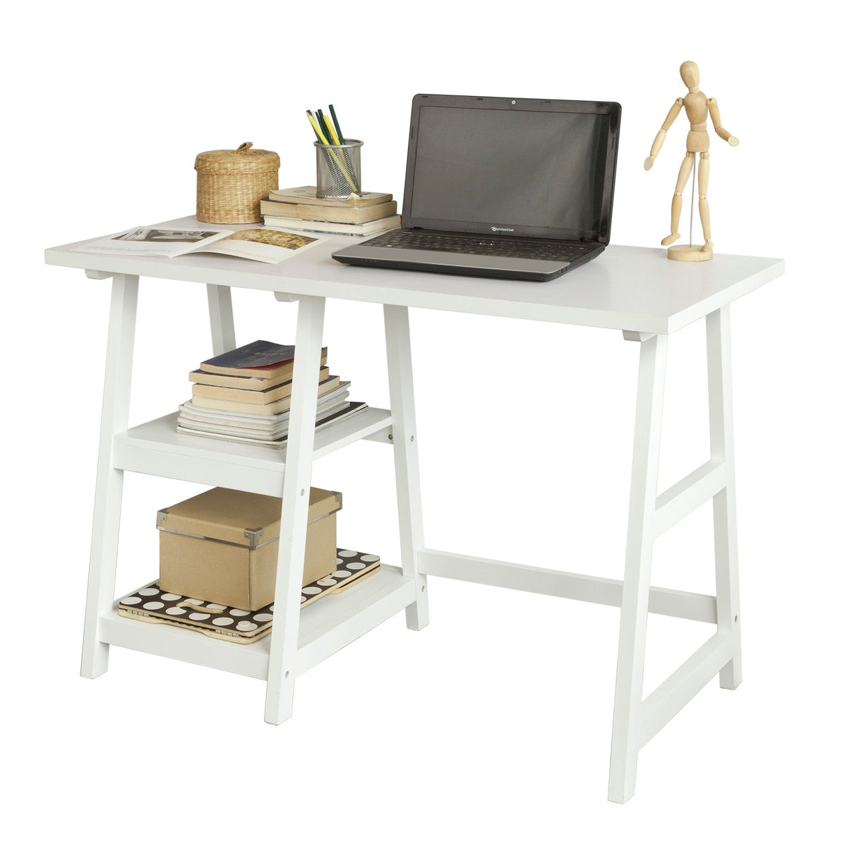SoBuy FWT16-W Bureau Informatique Plan de Travail Table Secrétaire pour Ordinateur