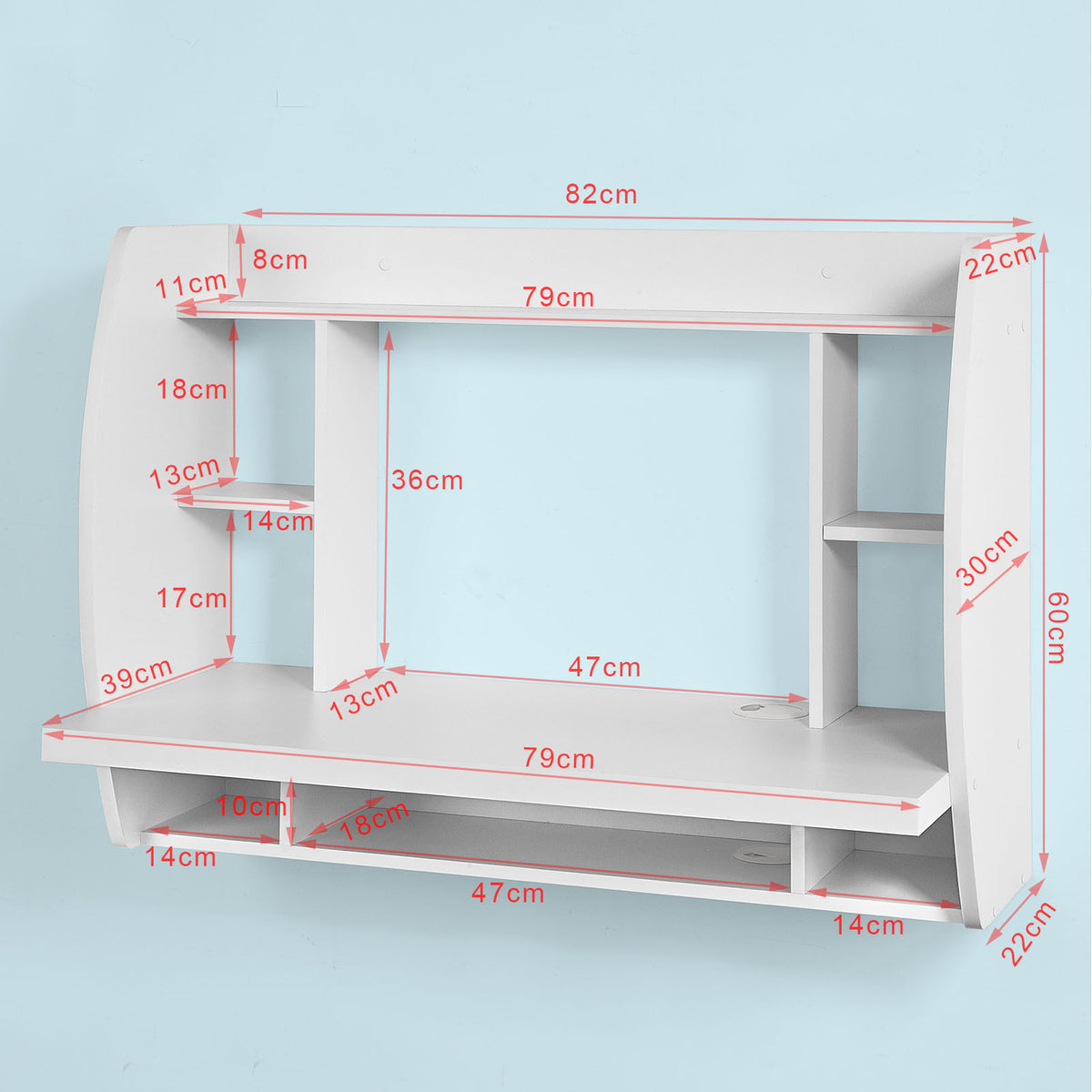 SoBuy FWT18-W Table murale Bureau avec Étagère intégrée Armoire de rangement Blanc