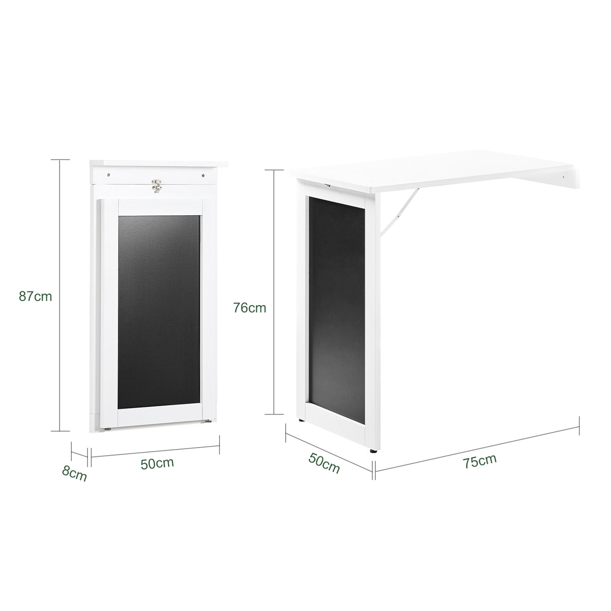 SoBuy FWT20-W Masă de perete rabatabilă, pliabilă cu tablă memo extensibilă, care economisește spațiu, pentru bucătărie, birou și spații mici, Alb 50cm x 75cm x 76cm