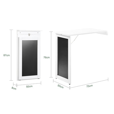 SoBuy FWT20-W Masă de perete rabatabilă, pliabilă cu tablă memo extensibilă, care economisește spațiu, pentru bucătărie, birou și spații mici, Alb 50cm x 75cm x 76cm
