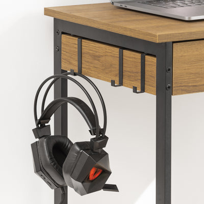 SoBuy FWT43-N Birou Mic cu 1 Sertar și 2 Cârlige Birou Gaming cu Etajere de Depozitare Birou Multifuncțional pentru Dormitor Masă Gaming Natur 60x40x77cm
