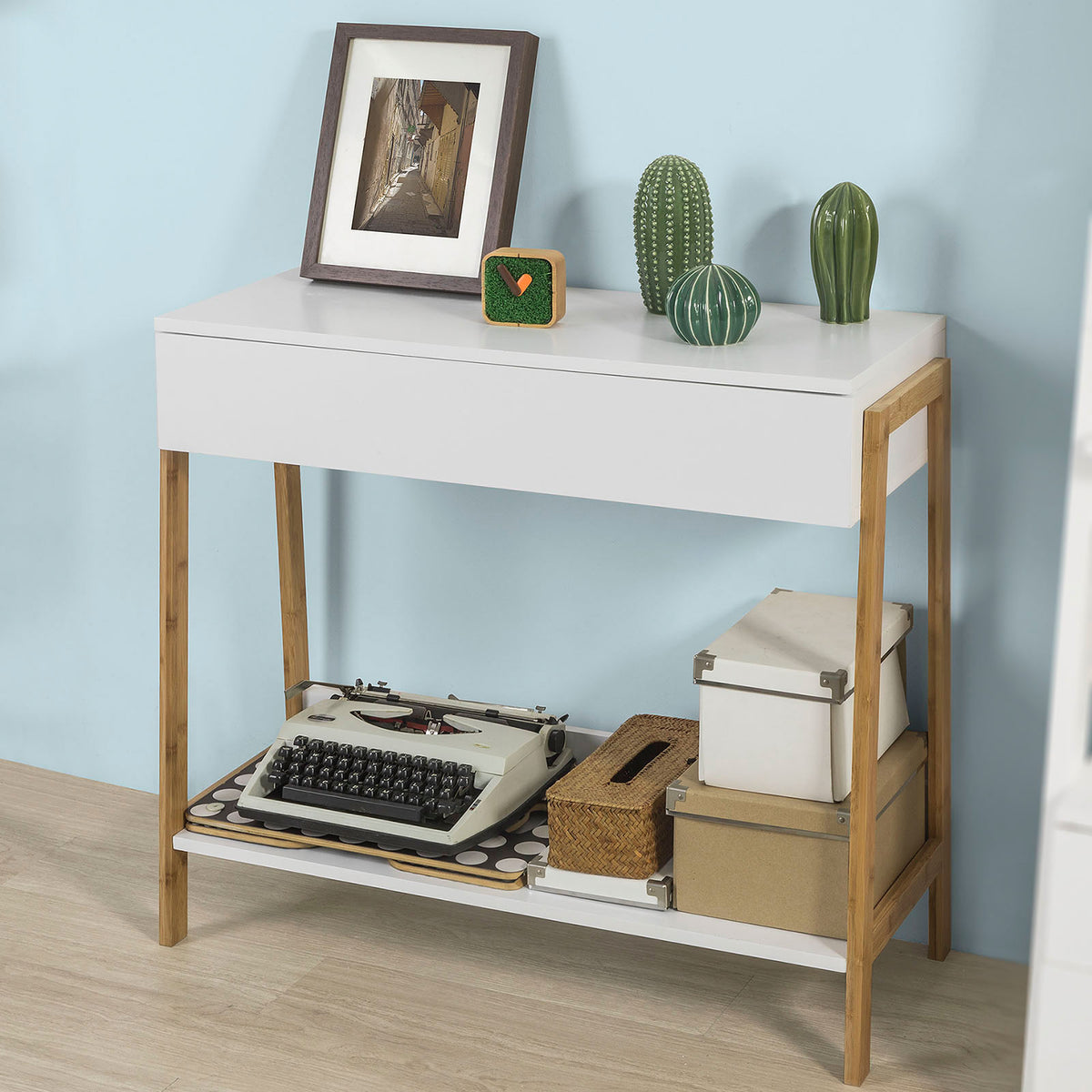 SoBuy FWT48-WN Table Console Table d’appoint avec tiroir et étagère