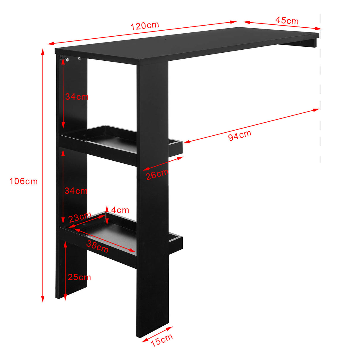 SoBuy FWT55-SCH Table de Bar Murale Table Haute de Bar Mange-Debout Cuisine