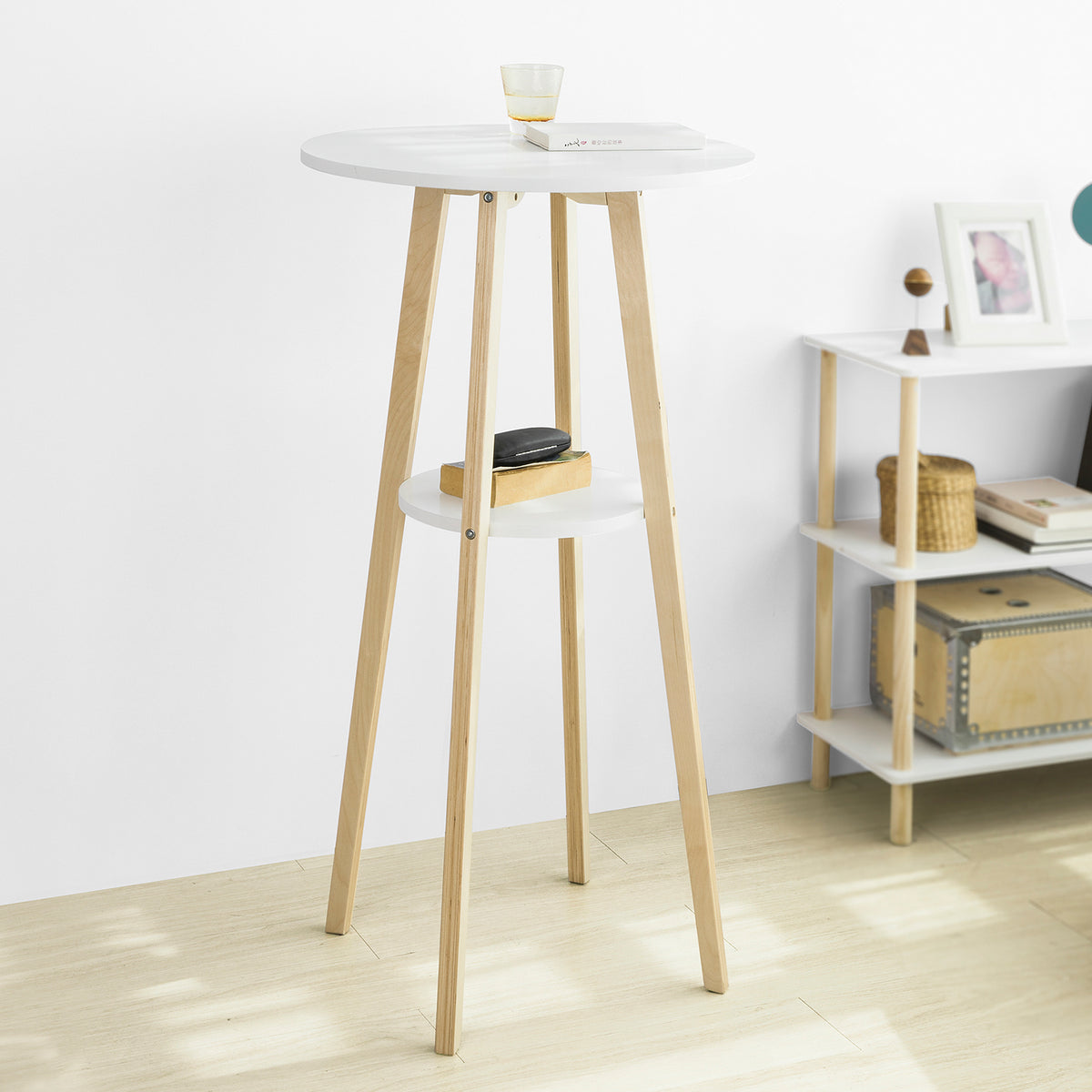SoBuy FWT58-WN Masă de bar Masă înaltă de bar Masă de bucătărie rotă scandinavă pentru cafea