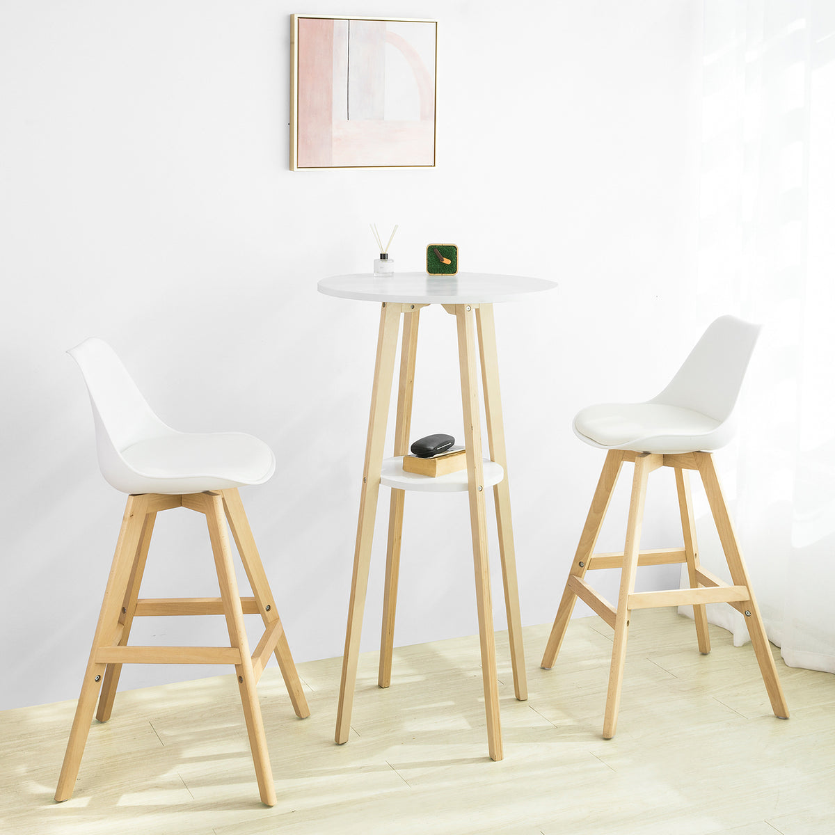SoBuy FWT58-WN Masă de bar Masă înaltă de bar Masă de bucătărie rotă scandinavă pentru cafea