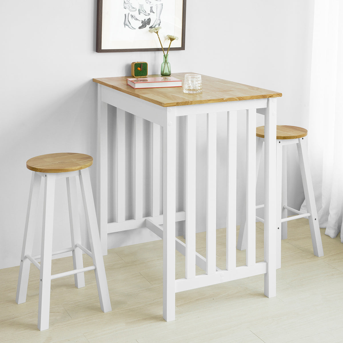 SoBuy FWT65-WN Set Masă + 2 Scaune Stil Bar Set Masă de Bar + 2 Scaune de Bar
