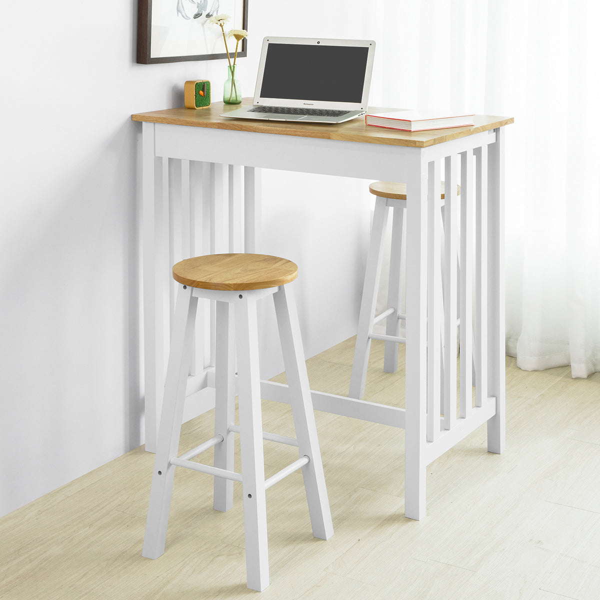 SoBuy FWT65-WN Set Masă + 2 Scaune Stil Bar Set Masă de Bar + 2 Scaune de Bar