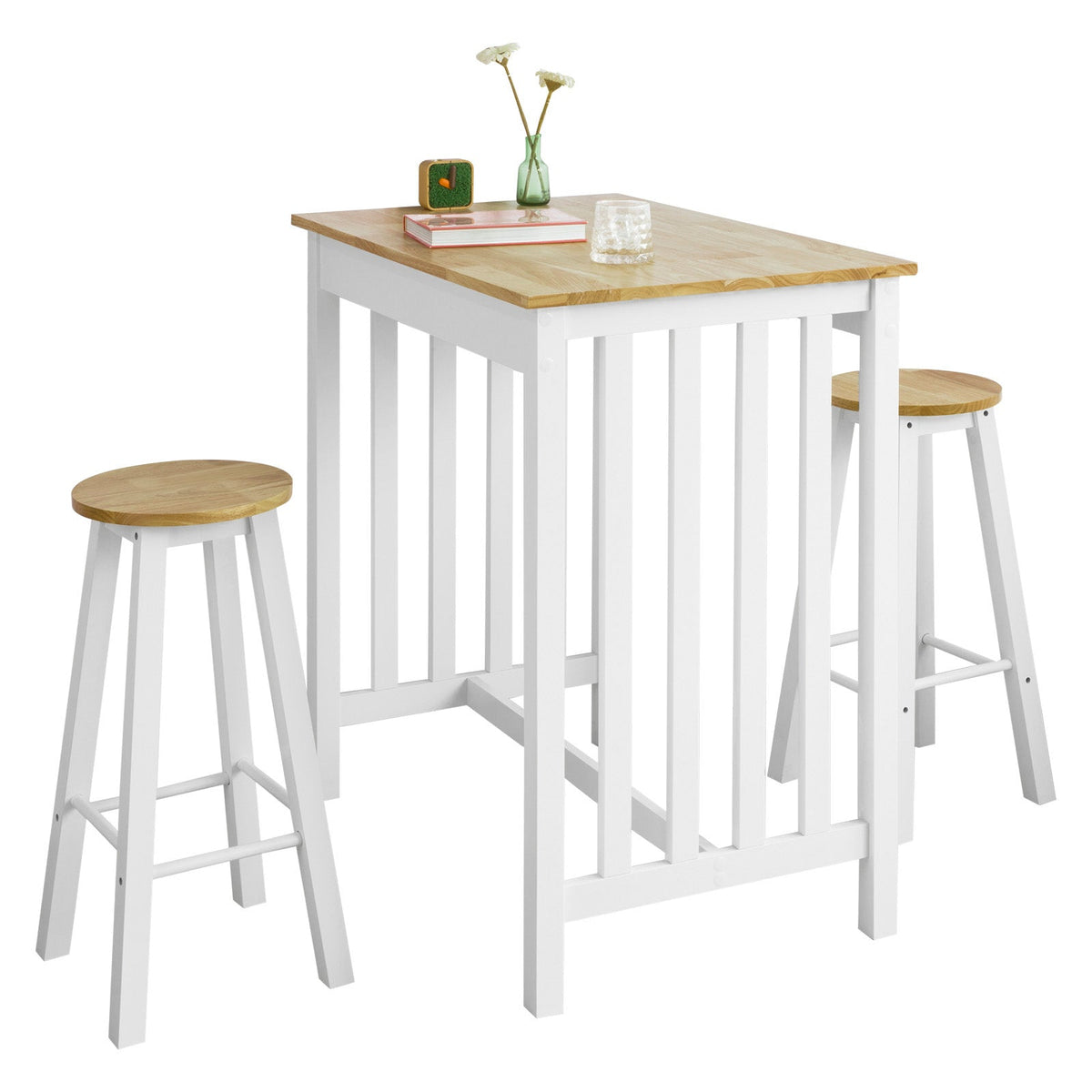 SoBuy FWT65-WN Set de Table + 2 Chaises Style de Bar Ensemble Table de Bar + 2 Tabourets de Bar