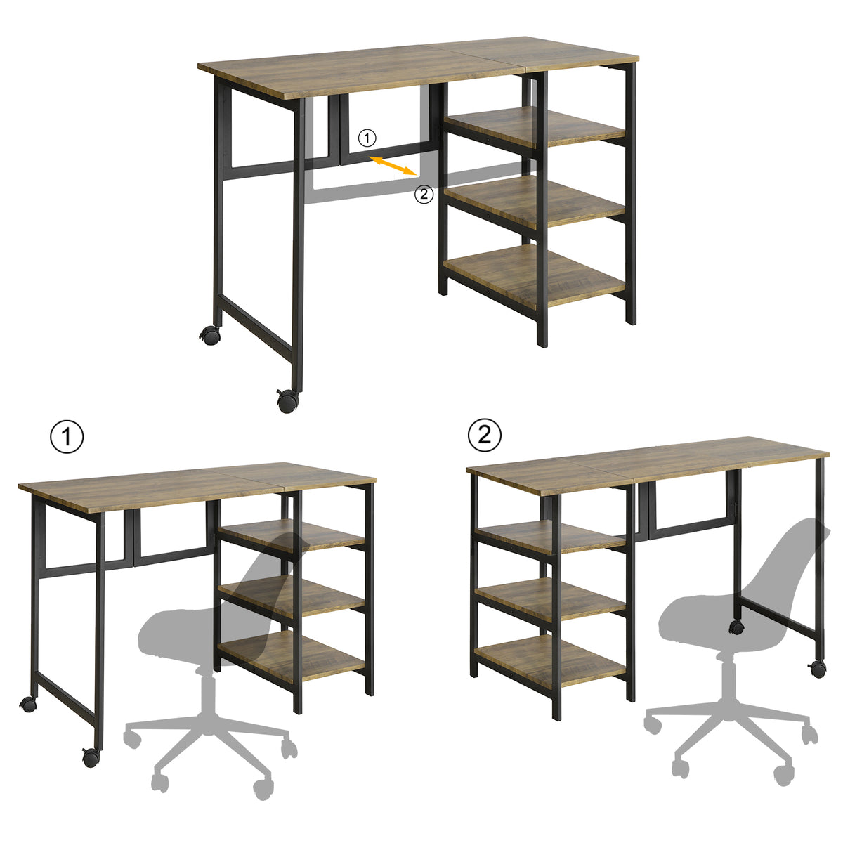 SoBuy FWT85-F Bureau Informatique Pliant Table de Bureau avec Étagère à 3 Niveaux Travail Pliable