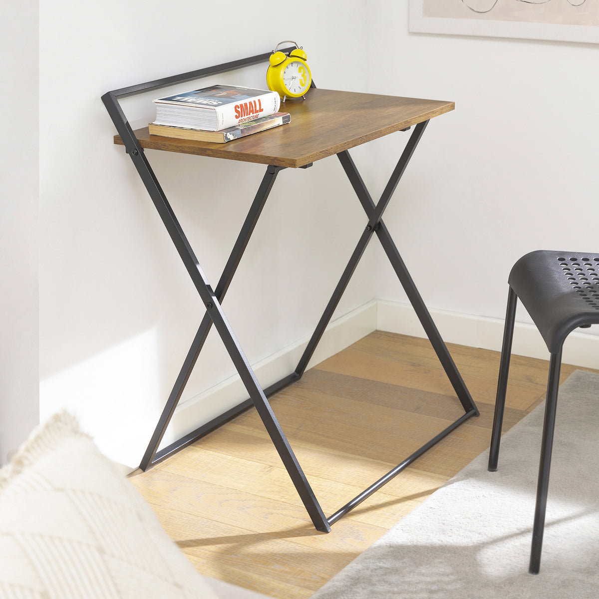 SoBuy FWT88-F Masă Pliantă pentru Spații Mici, Birou pentru Computer, Masă de Studiu, Birou Portabil pentru Acasă, Living, Dormitor, Nu Necesită Asamblare, Design Industrial