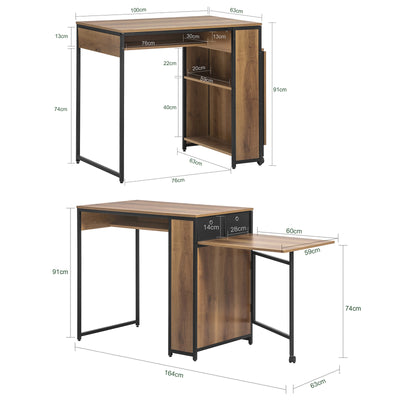 SoBuy FWT96-PF Birou pentru Computer Masă de Studiu Masă de Sufragerie cu Blat Pliant Suplimentar