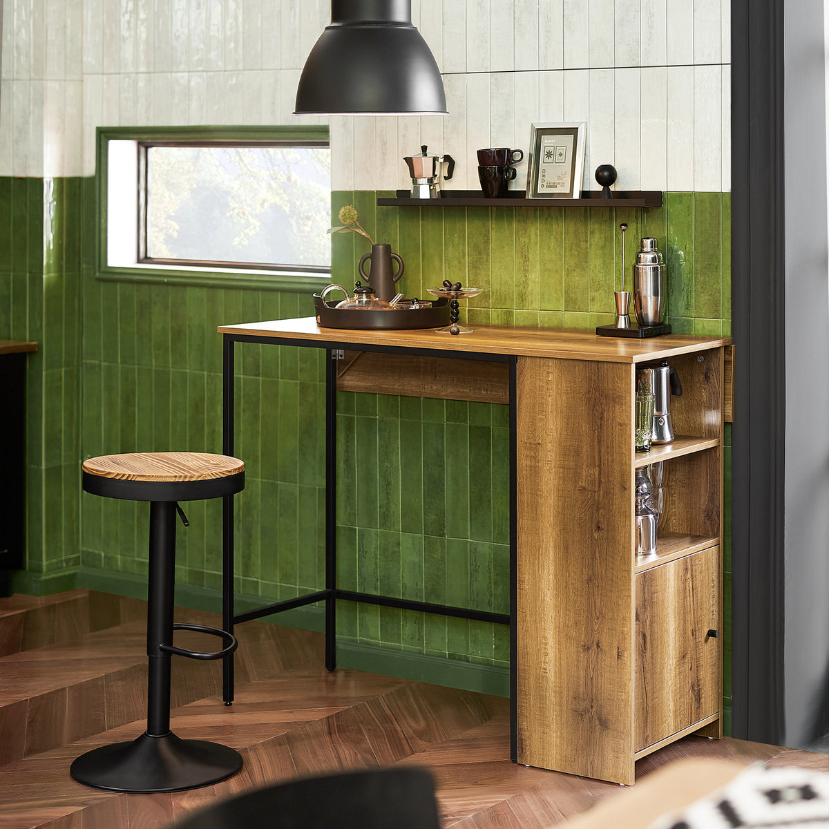 SoBuy FWT98-PF Masă Înaltă de Bucătărie cu Blat Extensibil – Masă Bar pentru Spații Mici, Masă Modernă pentru Sufragerie, Bar pentru Bucătărie, Living sau Cafenea 120 × 45/63 × 95cm