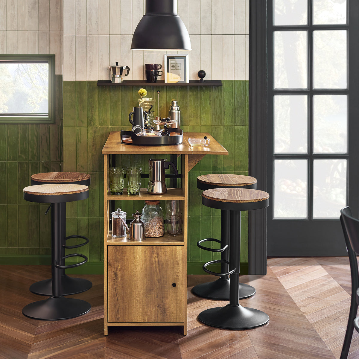 SoBuy FWT98-PF Masă Înaltă de Bucătărie cu Blat Extensibil – Masă Bar pentru Spații Mici, Masă Modernă pentru Sufragerie, Bar pentru Bucătărie, Living sau Cafenea 120 × 45/63 × 95cm