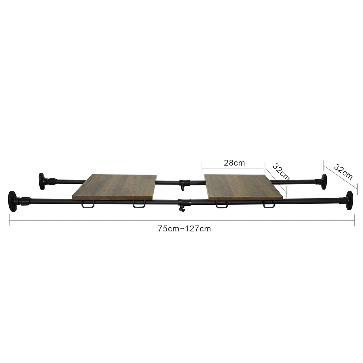 SoBuy KLS10-SCH Étagère Murale Flottante Organisateur Séparateurs d'étagères Étagère de Tension réglable Extensible de 75-127 cm, Noir