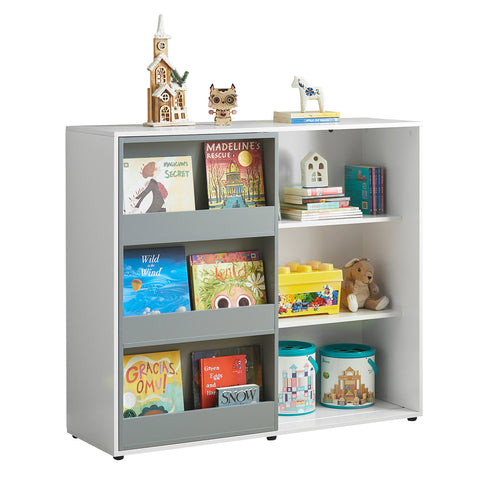 SoBuy Bookshop pentru copii pentru copii cu raft de ușă glisantă pentru jucării pentru rafturile copiilor care organizează jucării de jucării Creenza Creenza 119x39x116cm, KMB33-W
